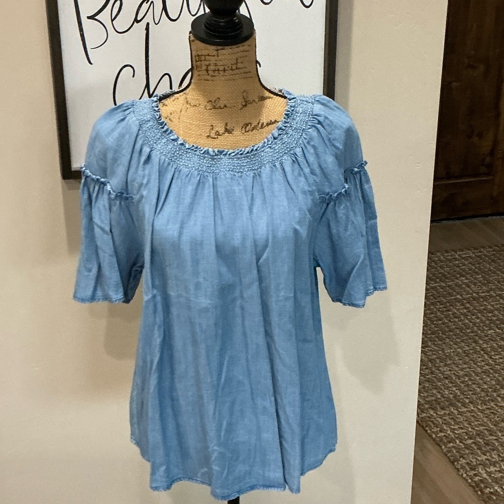 GAP Sky Blue Smocked Blouse